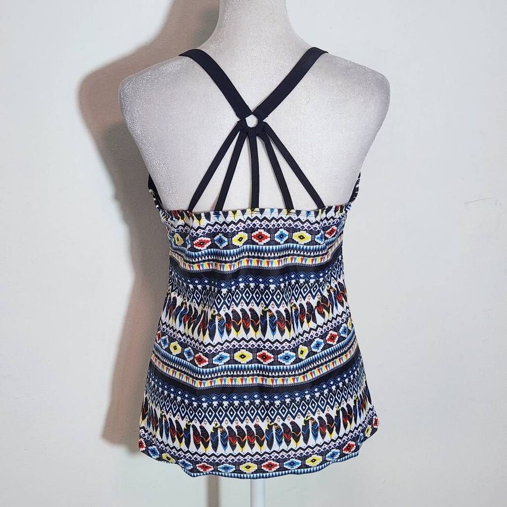 Yonique Feather Print Boho Tankini Top NWT Size Medium Aztec Print Tankini - Picture 5 of 11